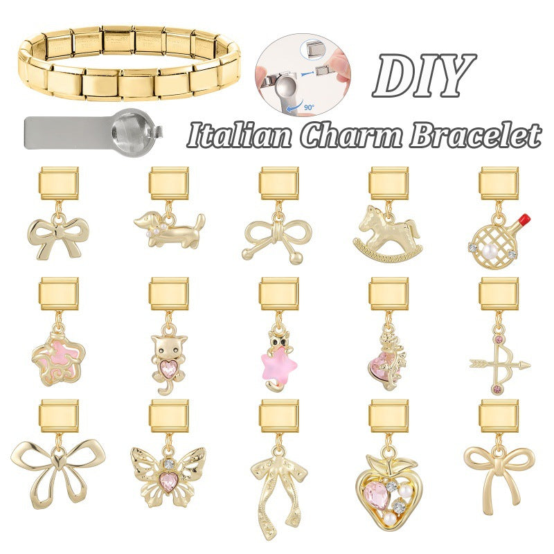 Wholesale Gold Bow Dog Pendant DIY Bracelet - Chic Fashion Accessory Gift
