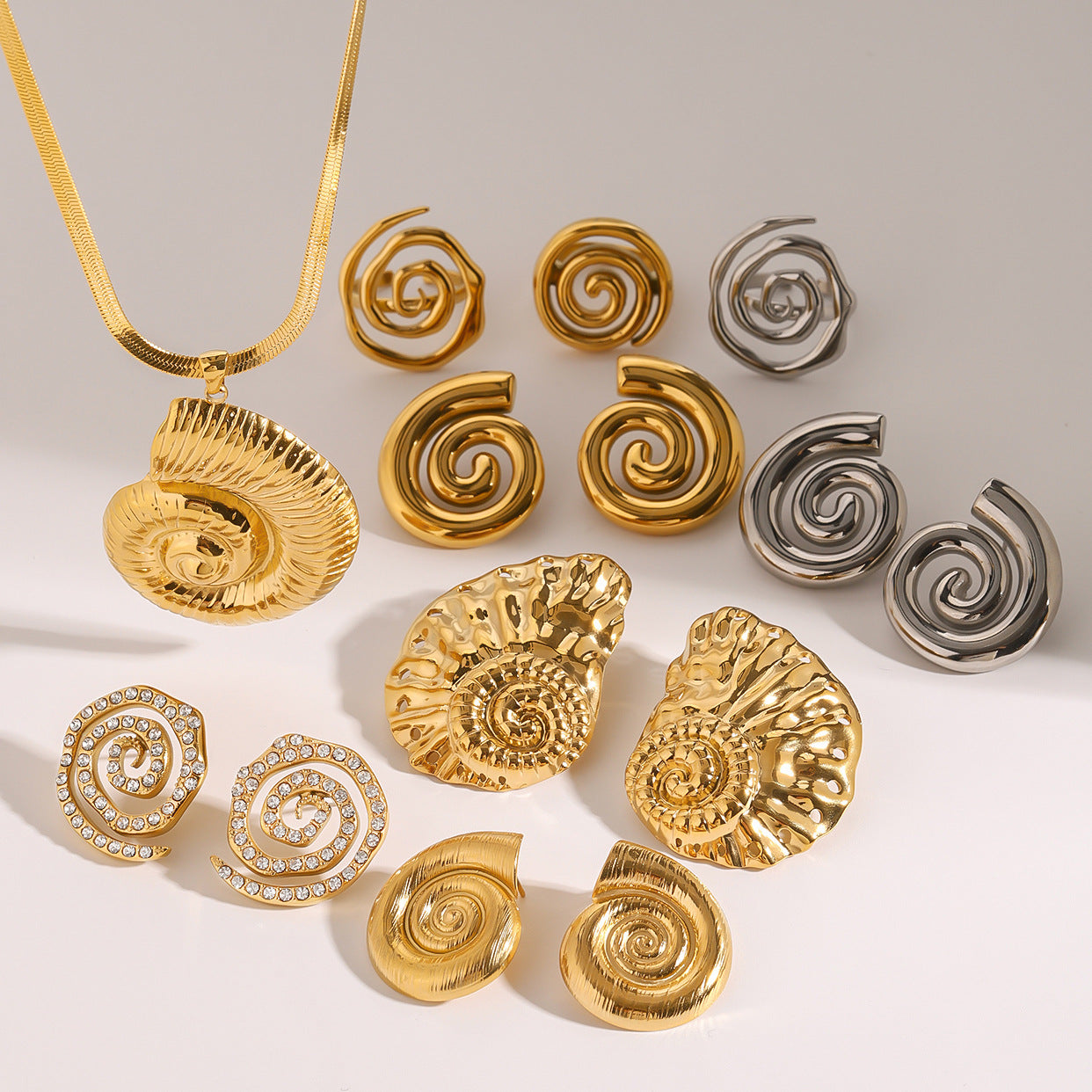 Wholesale stainless steel conch necklace pearl earrings zircon earrings