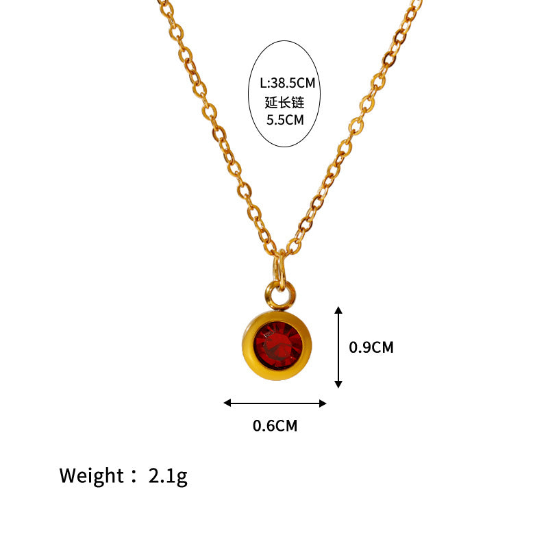 Wholesale Stainless steel December birthday stone color zircon pendant necklace