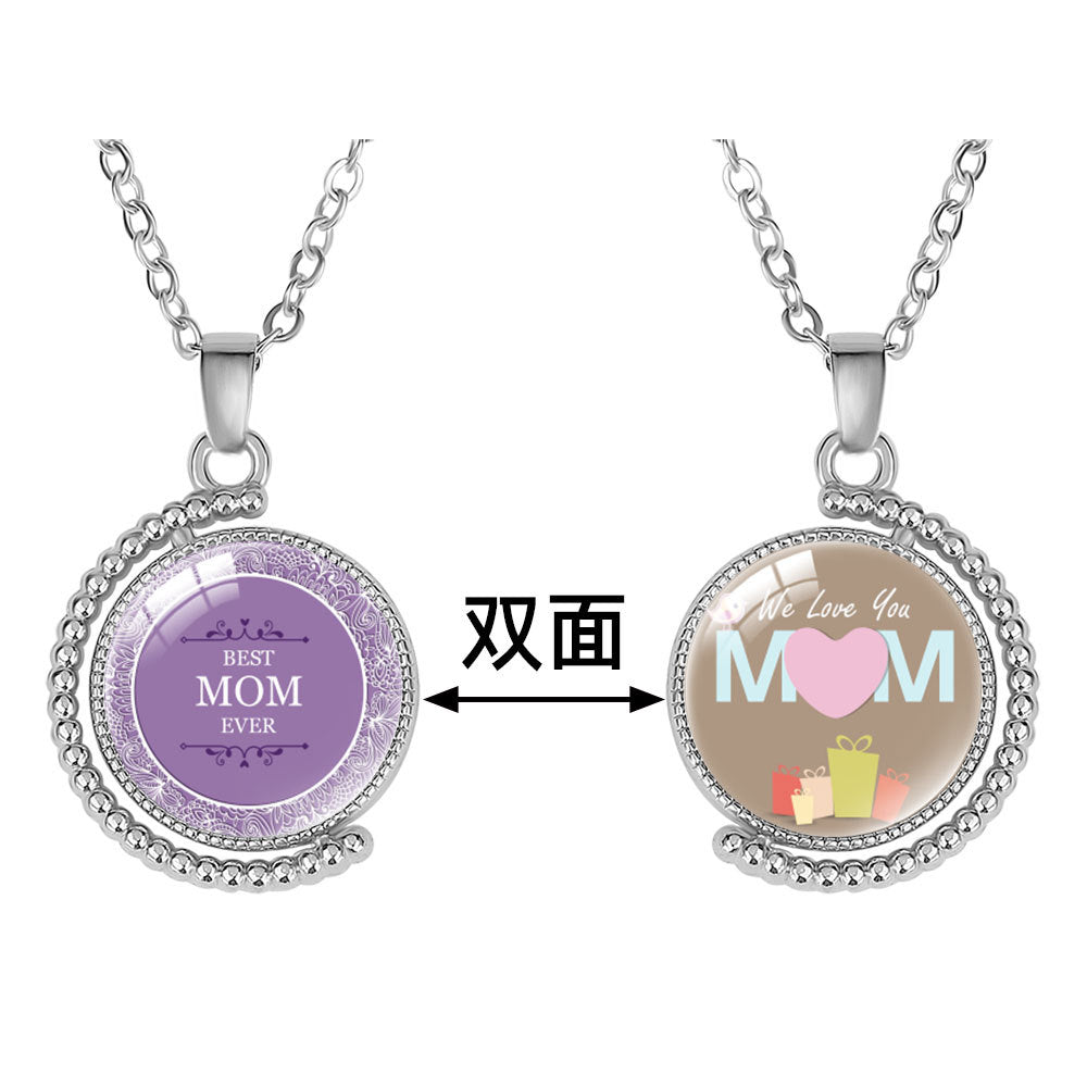 Wholesale  double-sided rotatable crystal pendant necklace mother's day necklace