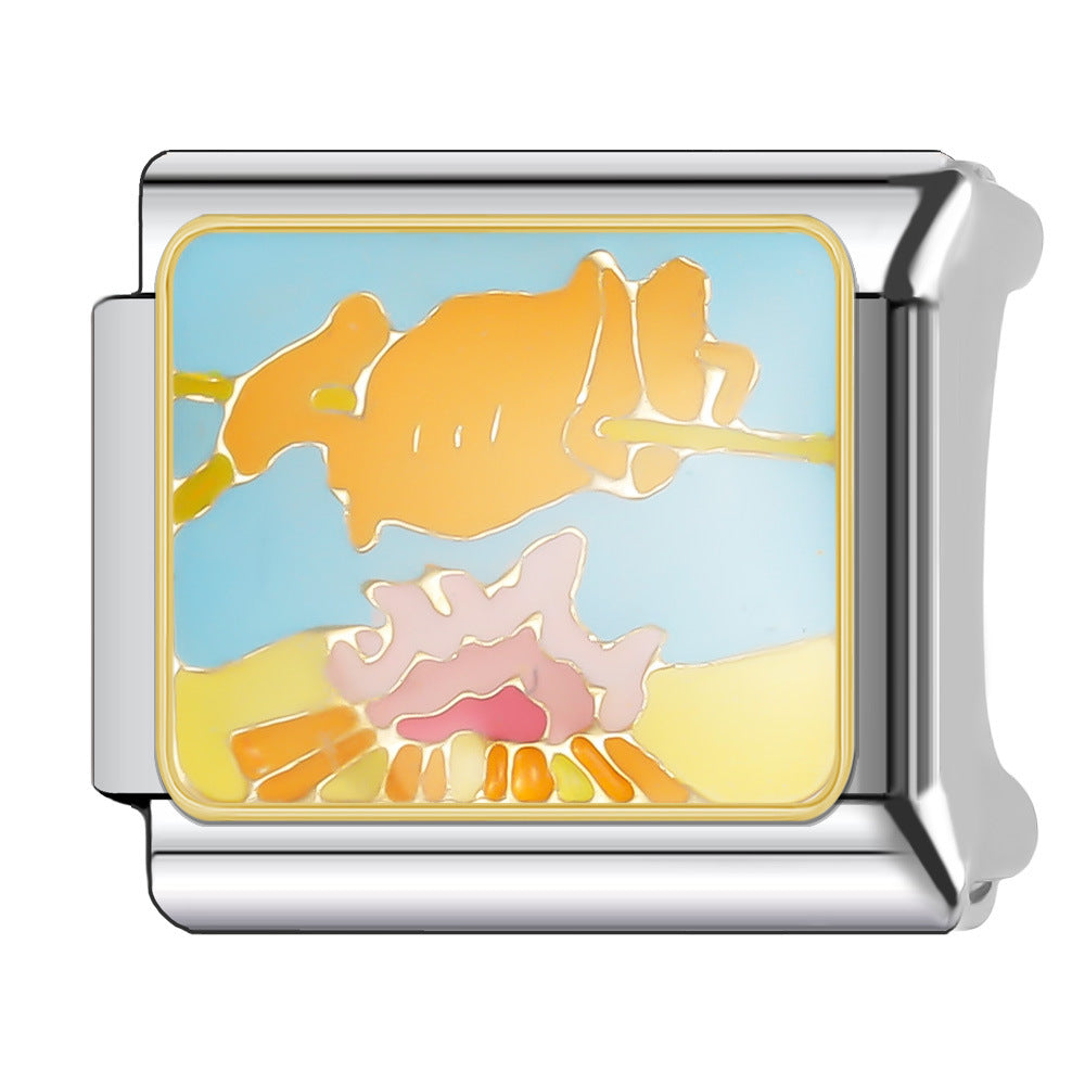 Wholesale Italian Charm Bracelet 9mm DIY Splicing Cake and Burger Gourmet Series Stainless Steel Composable Bracelet