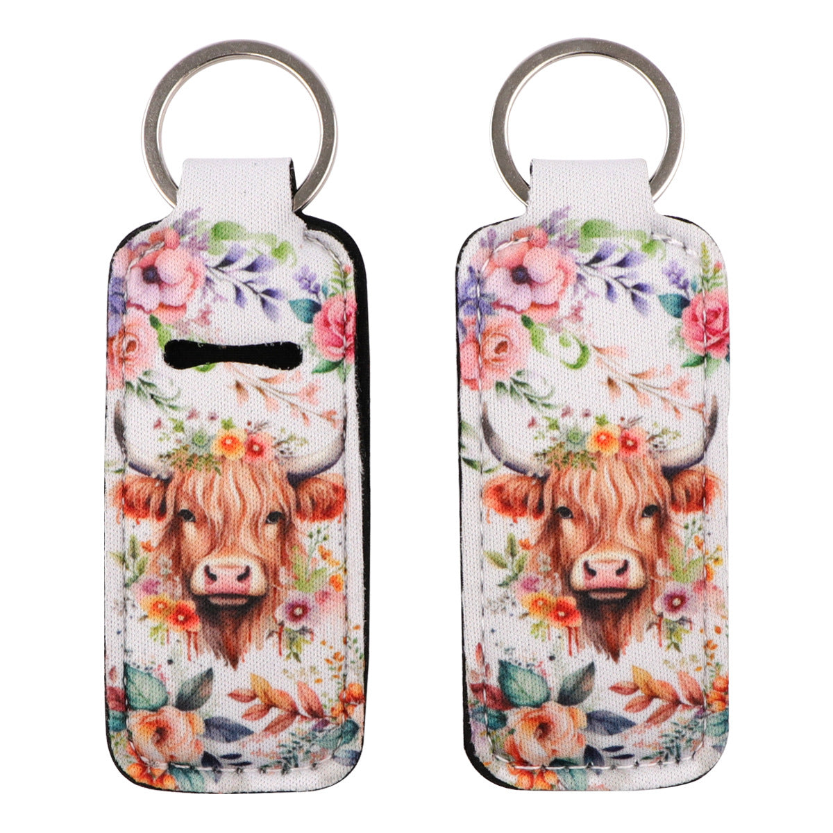 Wholesale 6pcs Cartoon Animal Cow Lipstick Case Keychain