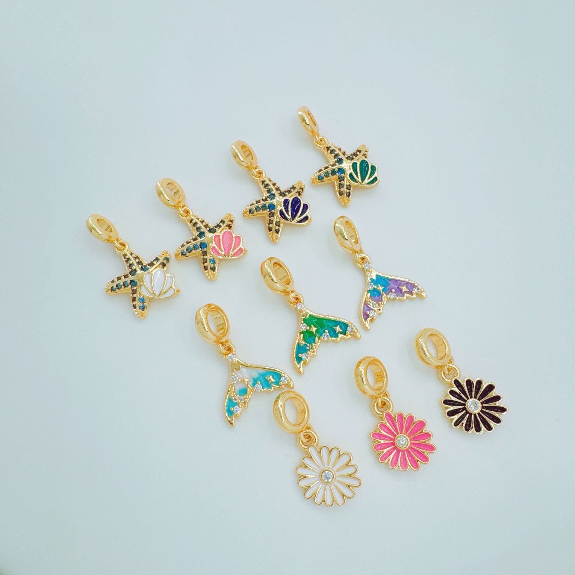 Wholesale Ins Style Gold Plated Starfish Fishtail Flower Pendant DIY Jewelry Accessory Boutique Resale