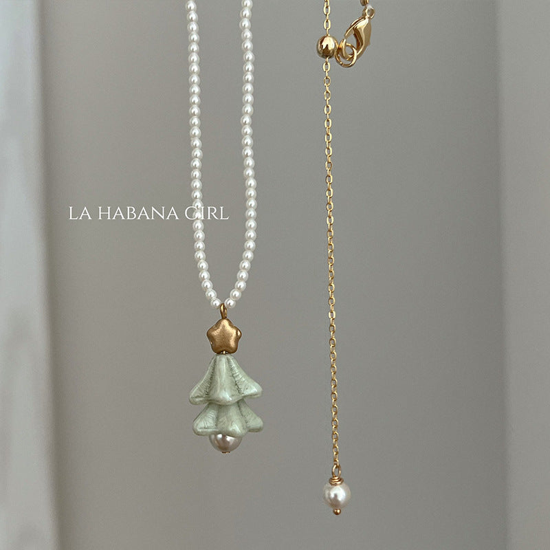 Wholesale Christmas tree mini pine green imported Czech bead necklace