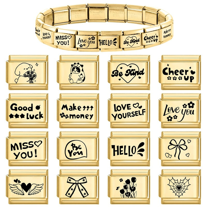 Wholesale Number &  Letter Italian Charms DIY square Single Section Creative Stainless Steel Composable Bracelet