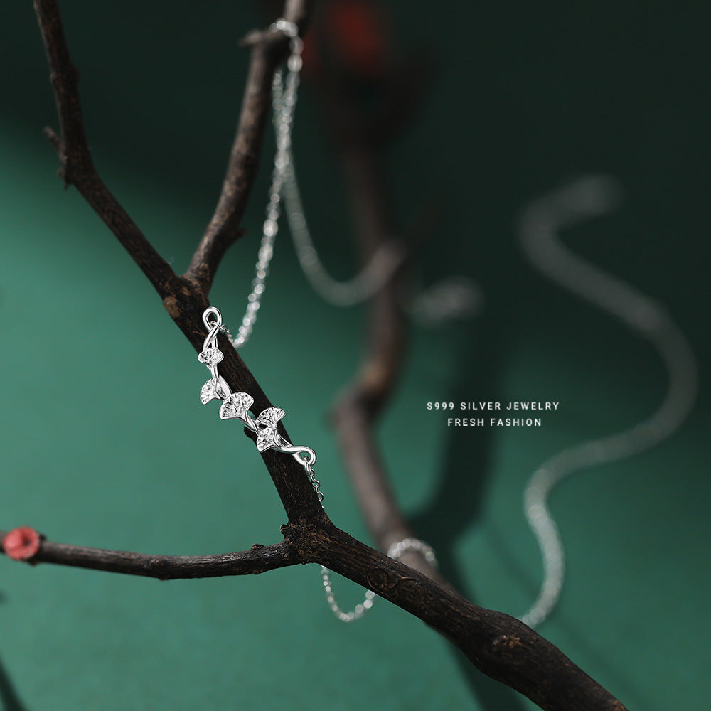 Wholesale S999 Sterling Silver Ginkgo Leaf Necklace