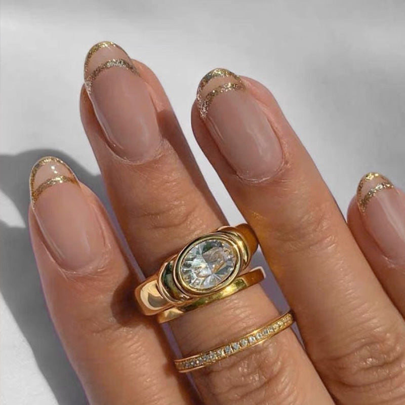 Wholesale  retro style finger ring color vacuum plating stainless steel  color zircon ring