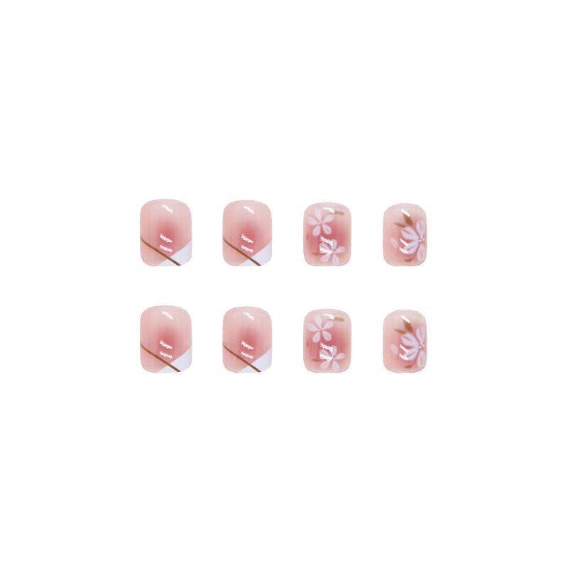 Wholesale 24 Pieces/box Pink Camellia Nails Kits Nail Stickers