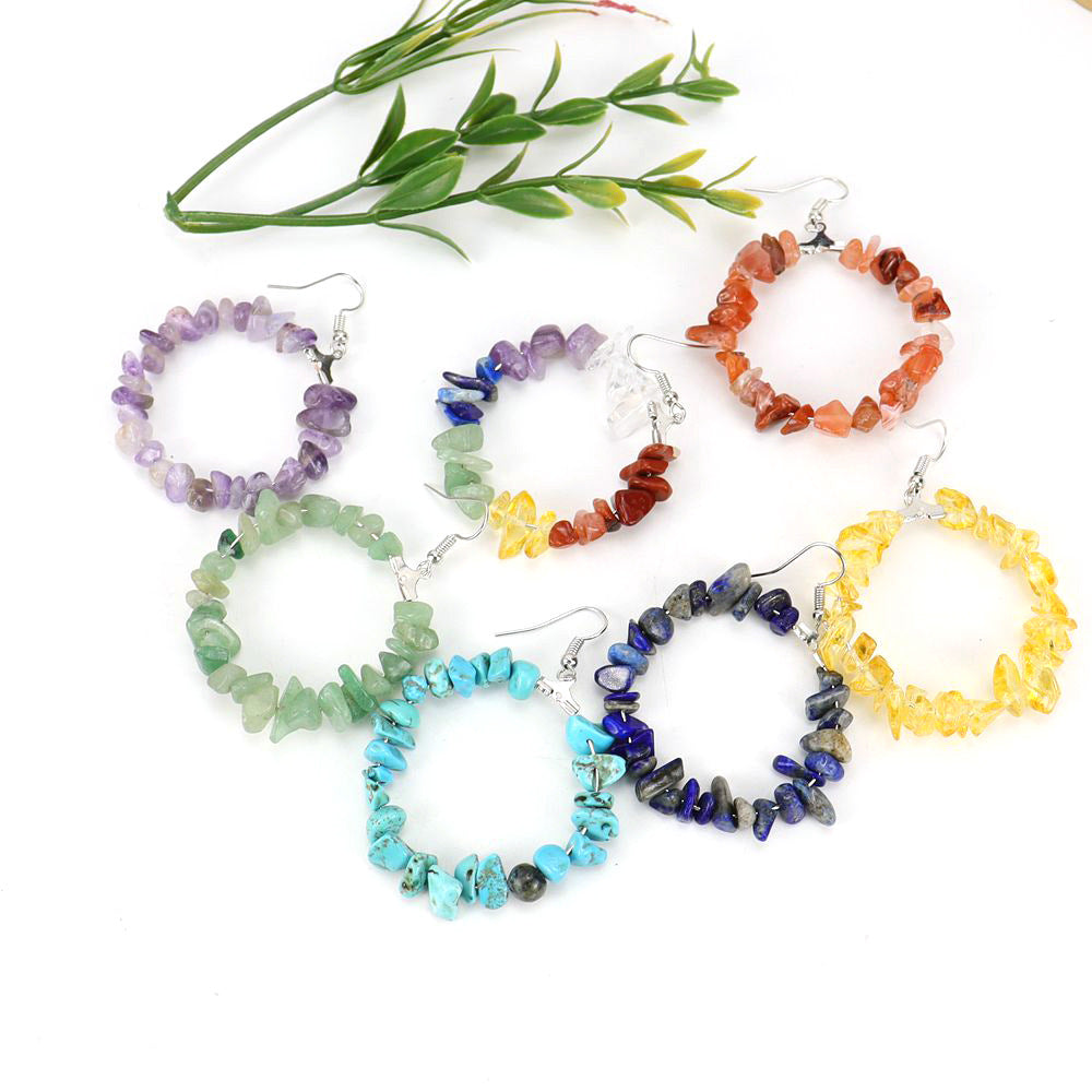 Wholesale Colorful Crystal Natural Stone Geometric Irregular Gravel Beaded Earrings ACC-ES-HanX014