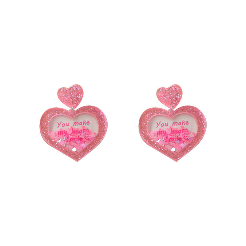 Wholesale Valentine's Day Love Acrylic Stereo Sequins quicksand Peach Heart Earrings