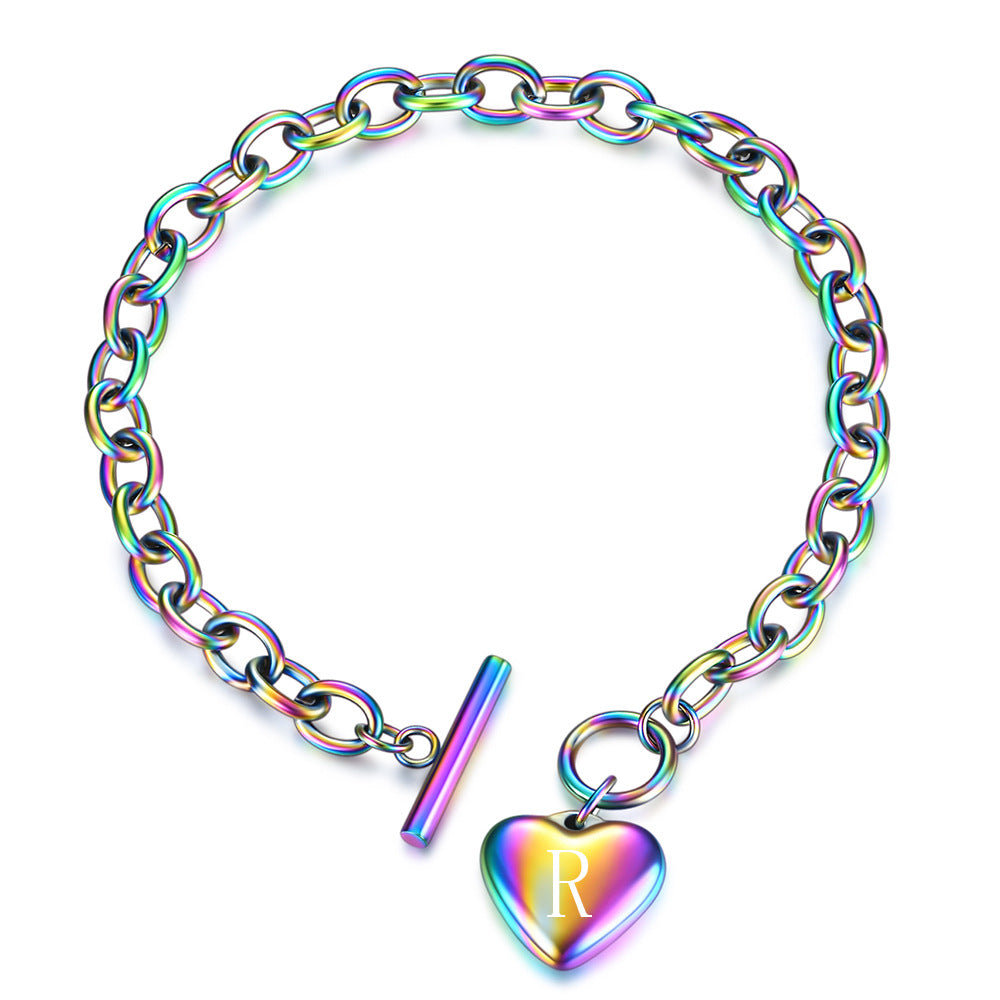 Wholesale Colored Stainless Steel 26 Letter Love Titanium Steel Pendant Bracelet ACC-BT-ZhongZhe007