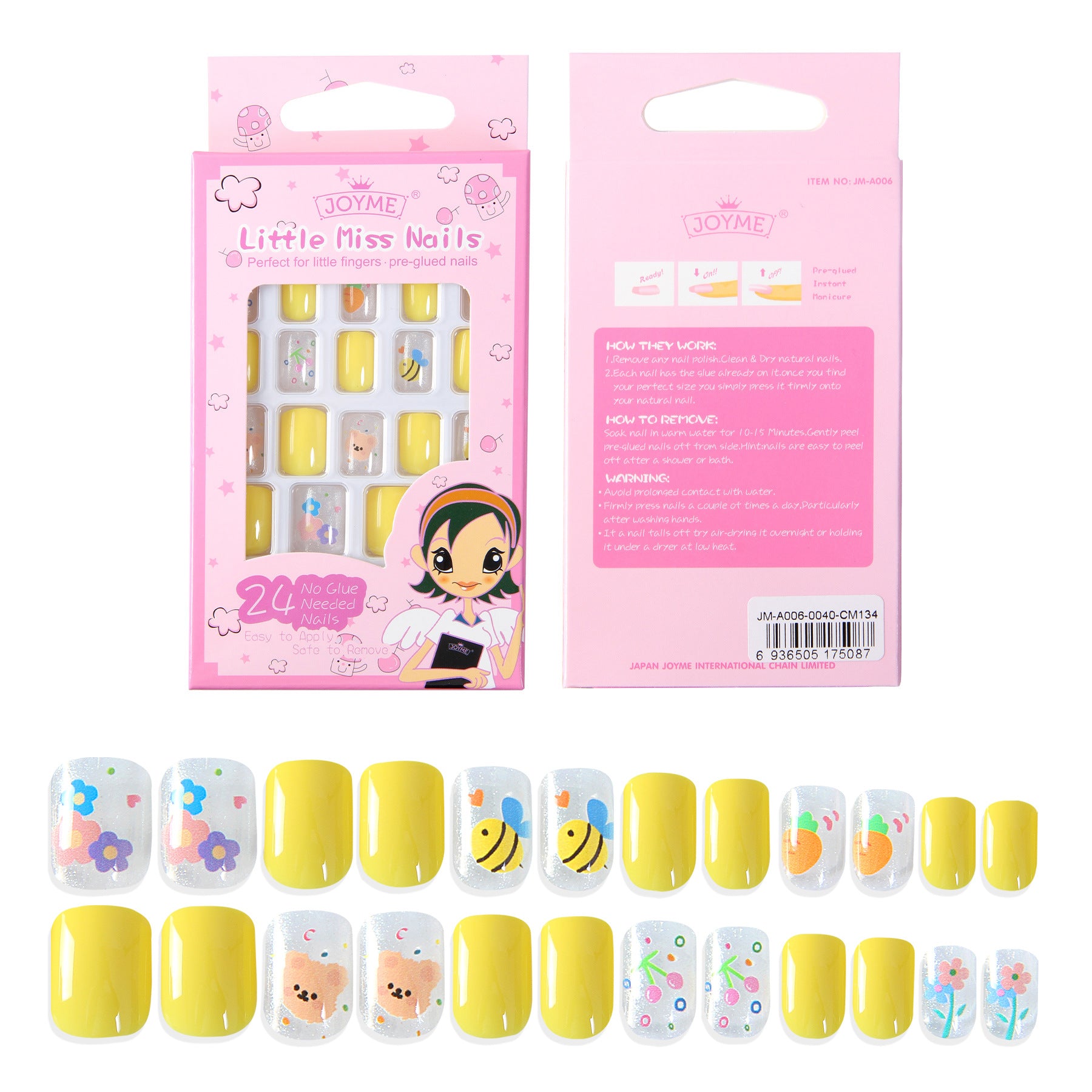 Wholesale Children's Press on Nails Kits 24 Solid Color Back Glue Nail Art Pieces ACC-NS-XKQ004