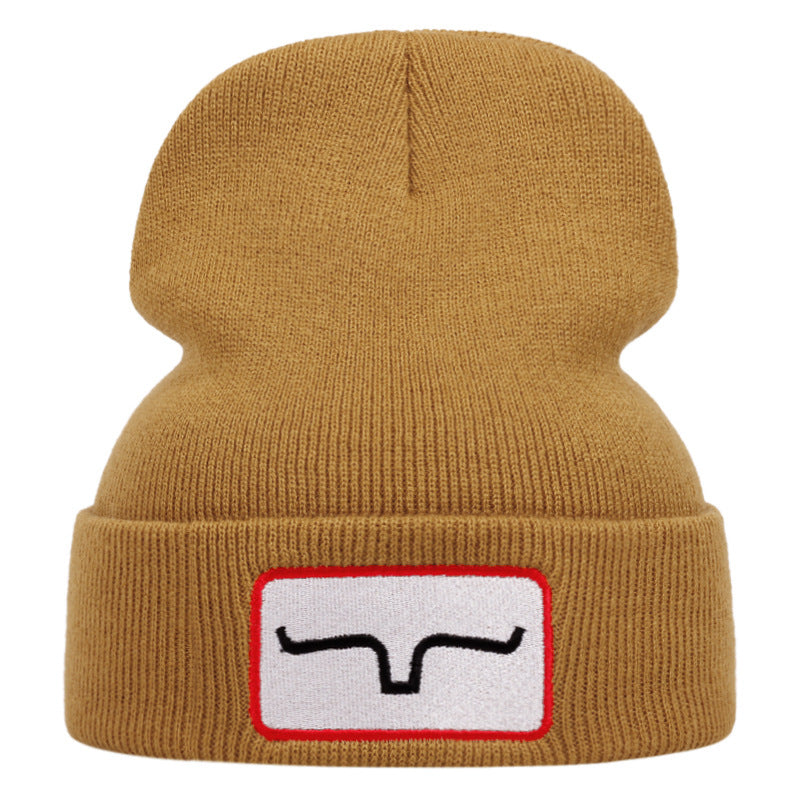 Wholesale Ox Horn Embroidery Geometric Knitted Beanie Hat ACC-HT-JingKun018
