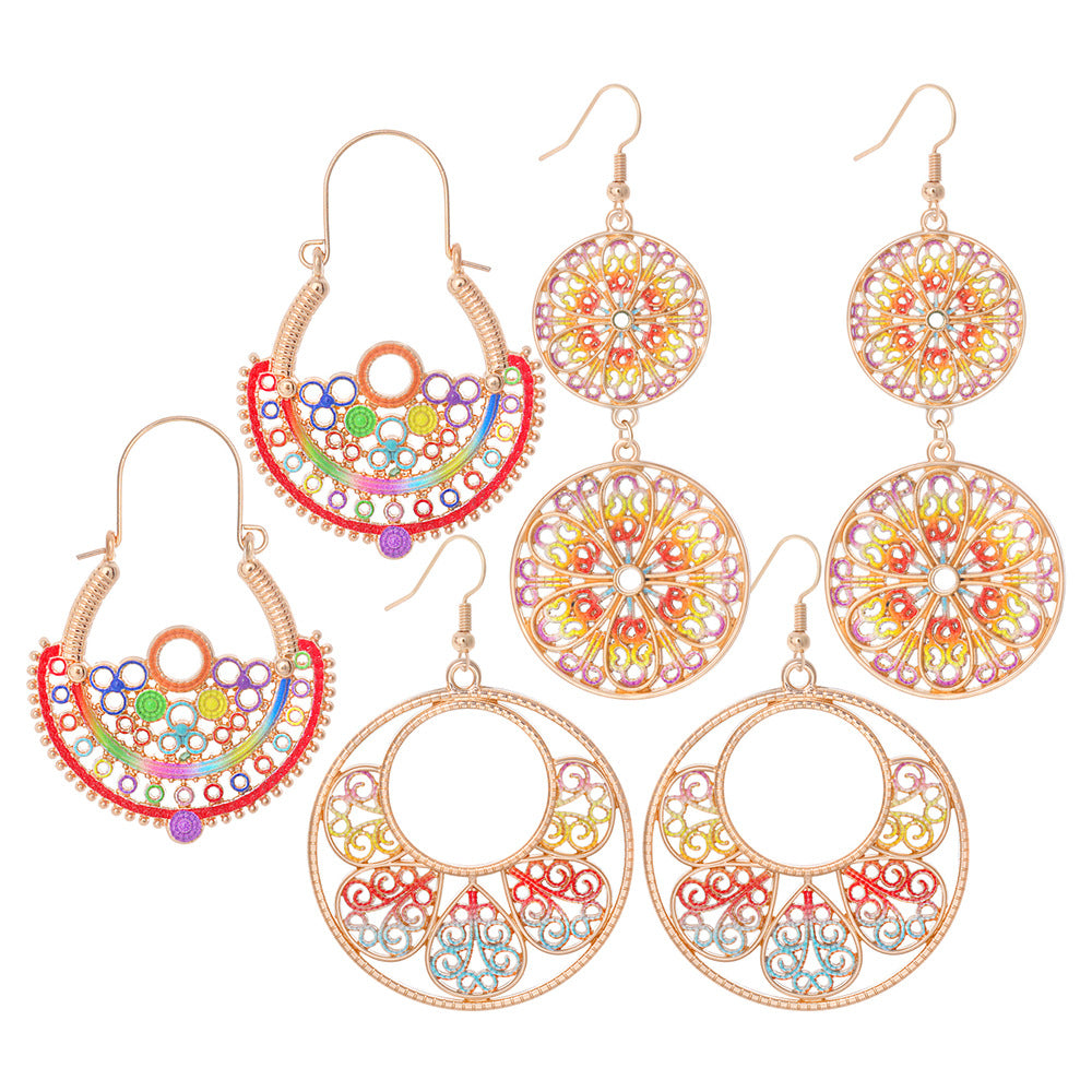 Wholesale Gold Bohemian Earrings Exaggerated Hollow Carved Pattern Fashion Accessory
