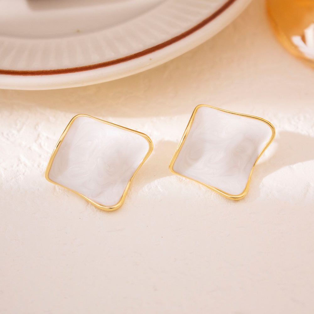 Wholesale Silver Needle Retro Oil Drop Square Irregular Earrings