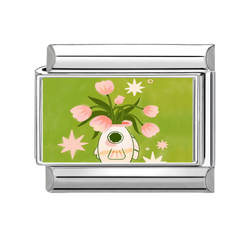 Wholesale  Italian Charm Bracelet 9mm DIY Fresh Floral-Themed  Creative Stainless Steel Composable Bracelet