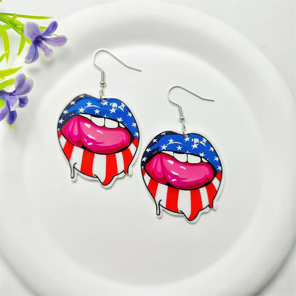 Wholesale Leather American Independence Day Earrings Red White and Blue Flag Color Love Heart Star Sun Flower Earrings ACC-ES-Qiyu001
