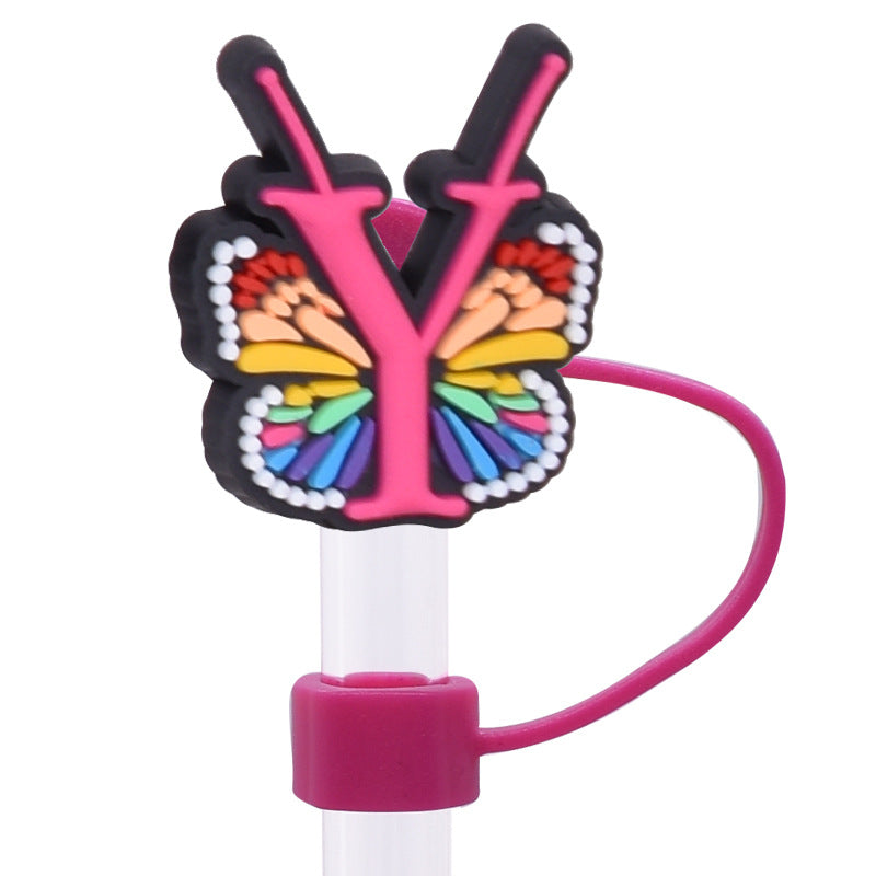 Wholesale Random 100pcs Creative DIY butterfly letters Straw Cover Straw Tube Cap