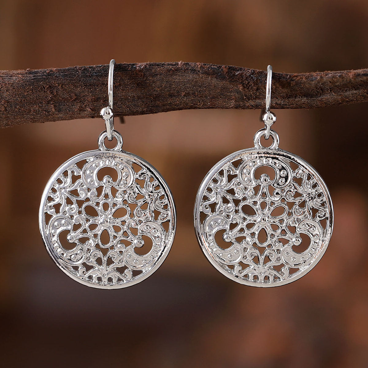 Wholesale  retro national style geometric hollow carved earrings