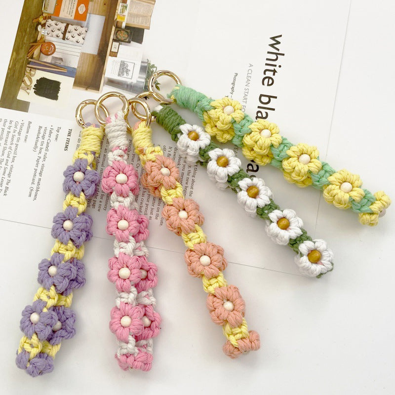 Wholesale Wooden Beads Flower Heart Small Daisy Flower Keychains ACC-KC-Huaien005