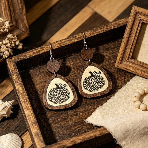 Wholesale Retro French Wooden Drop Earrings Carved Pumpkin Design  Party Fashion Jewelry Accessory