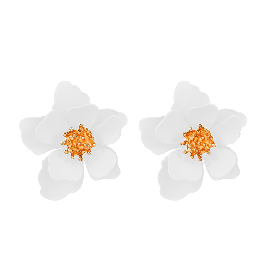 Wholesale Baking Paint Finish Frosted Flower Earrings Trendy Multi Layer Petal Jewelry Accessory For Boutique Resale