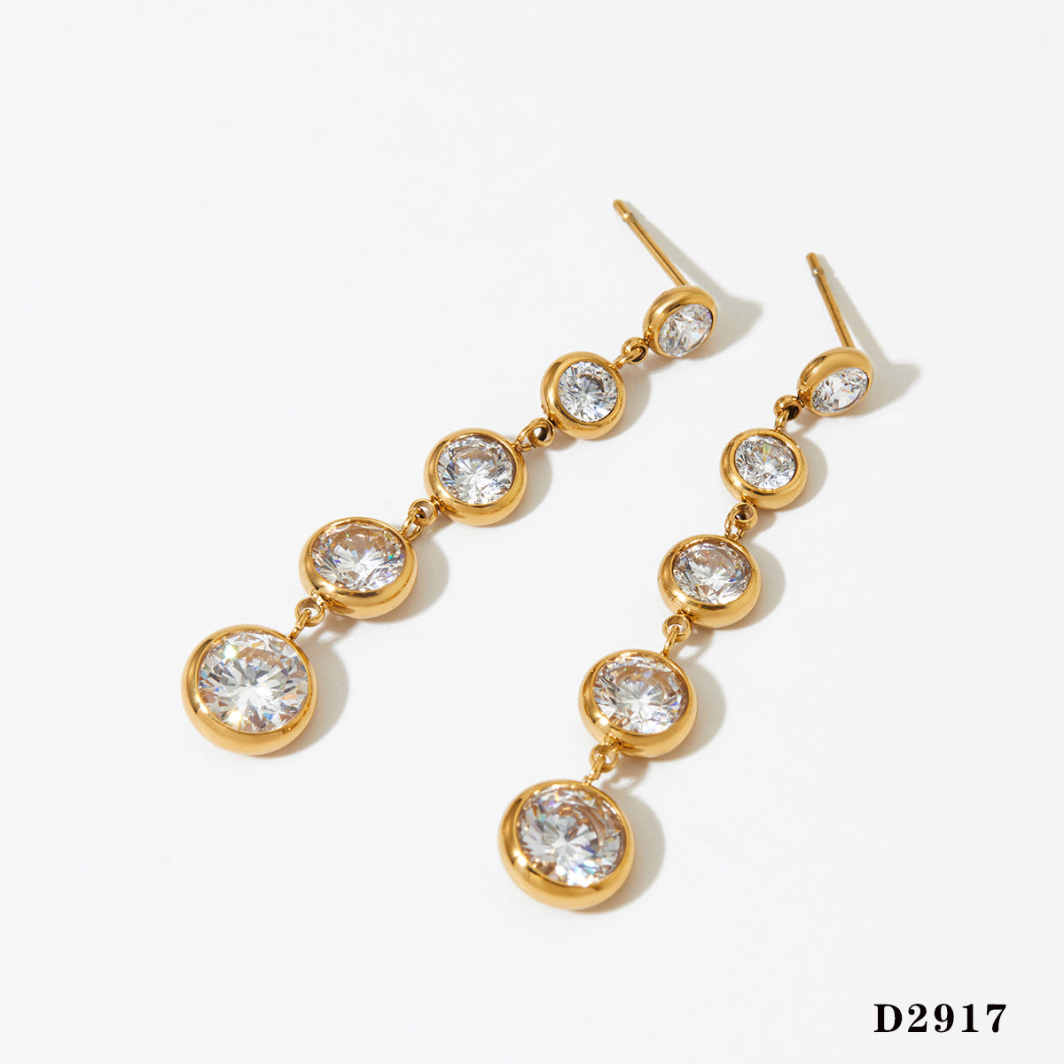 Wholesale Tassel Round Zircon Earrings Stainless Steel Design Simple Style All-match Trendy Earrings