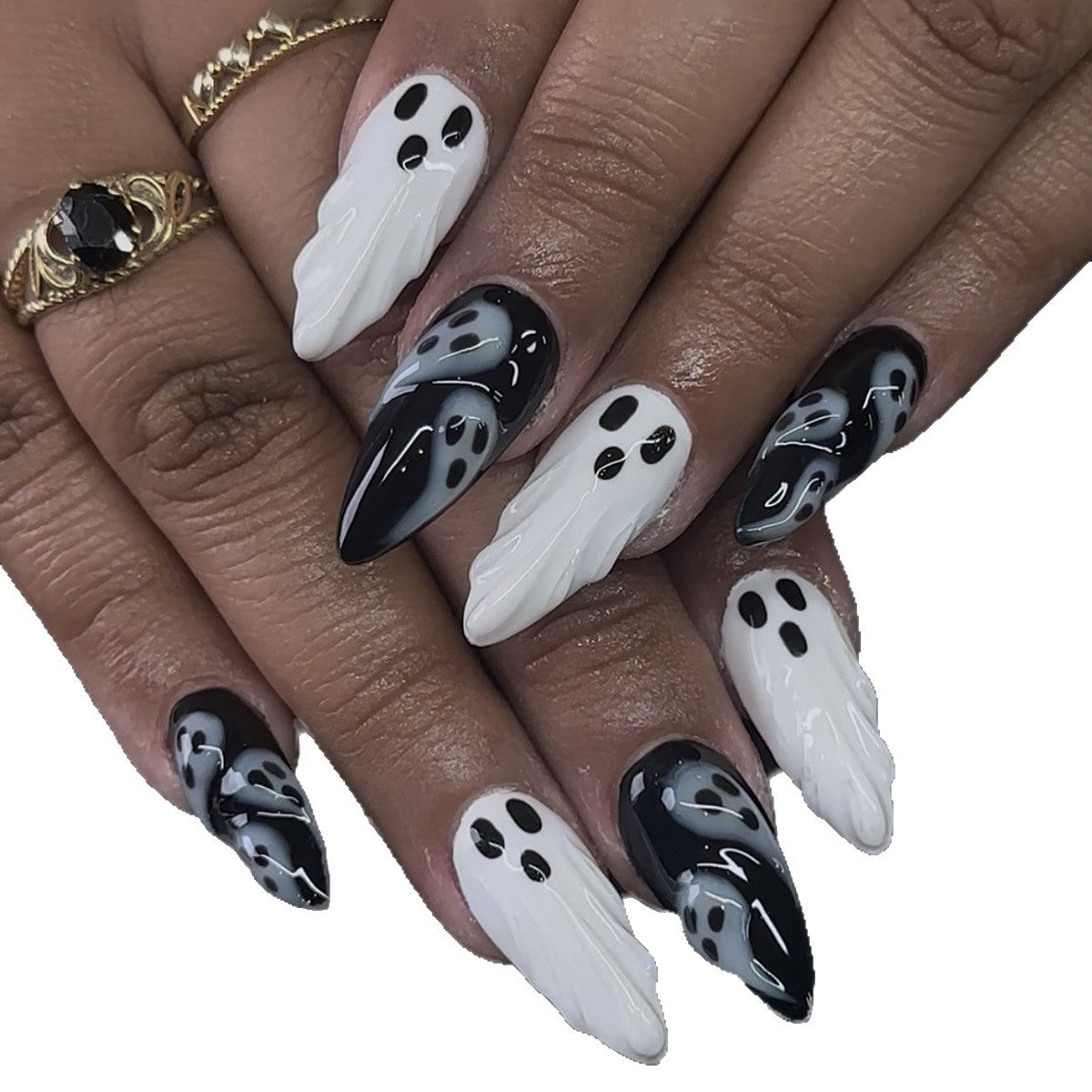 Wholesale 24 Pieces/  box Black and white  ghost Nails Kits Nail Stickers