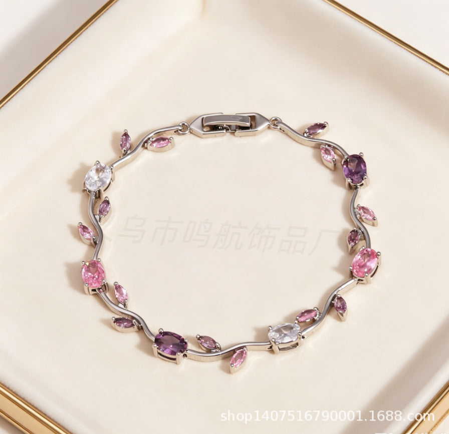 Wholesale Trendy Leaf Design Rhinestone Bracelet,  Fashion Accessory for Everyday Wear or Boutique Resale