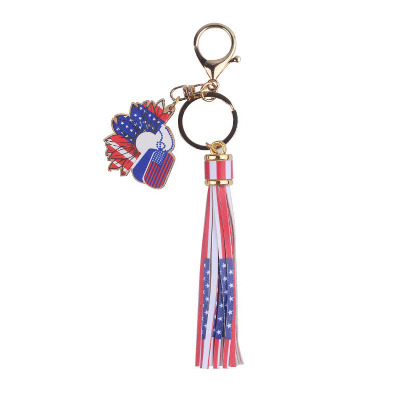 Wholesale American Independence Day Wooden Sign Tassel Keychain ACC-KC-GuangTian055
