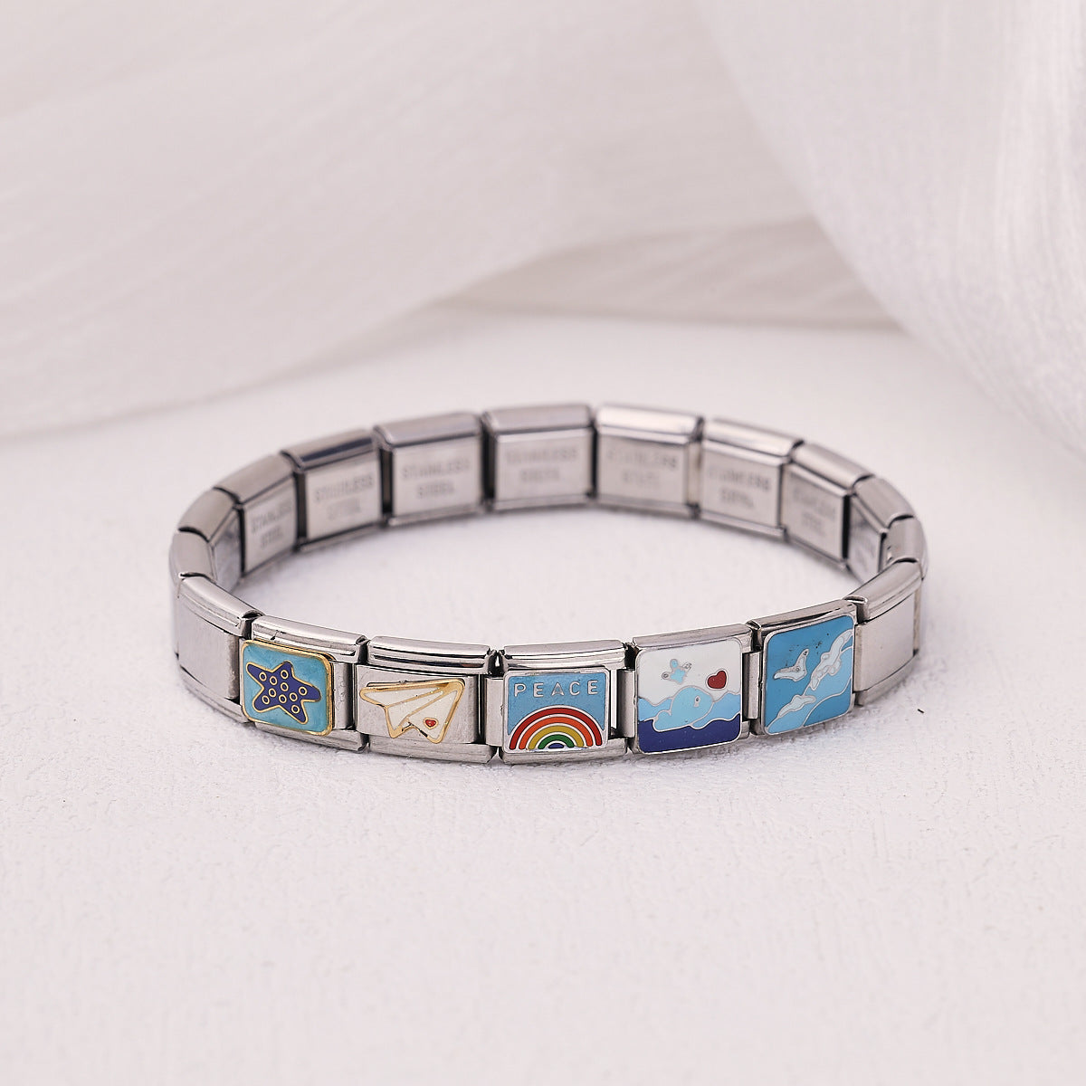 Wholesale Italian Charm Bracelet 9mm DIY Splicing Ocean Scenery Cartoon Stainless Steel Composable Bracelet