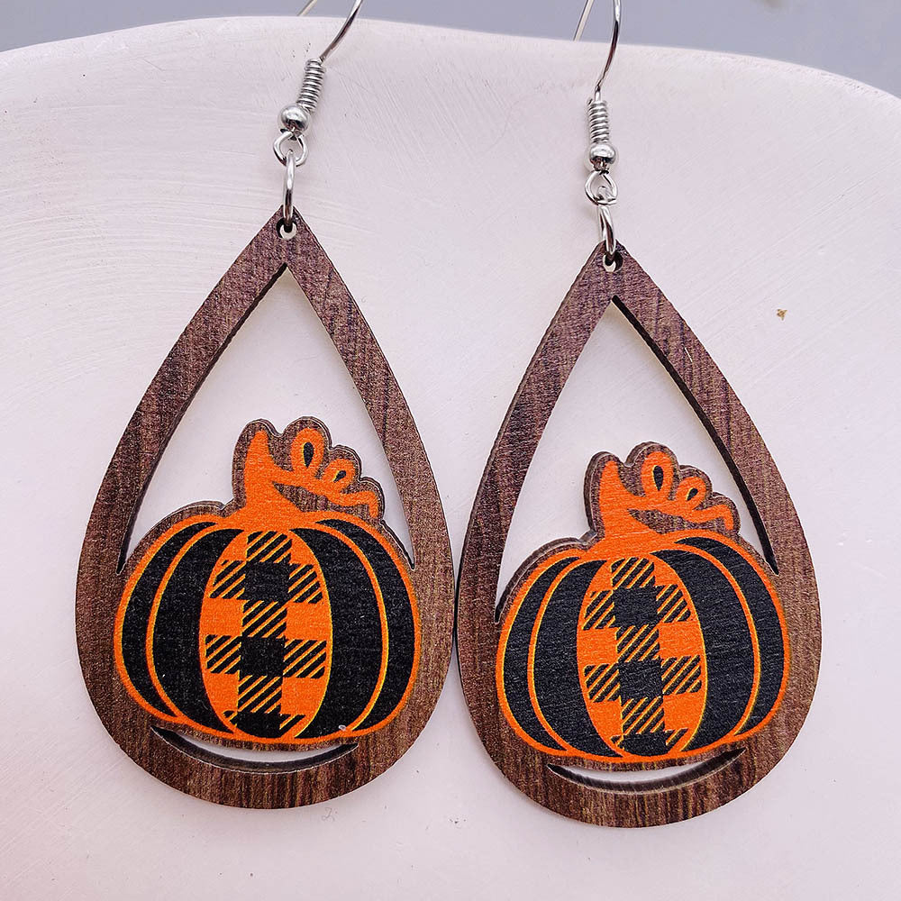 Wholesale Thanksgiving wooden earrings pumpkin turkey car water drop pendant earrings