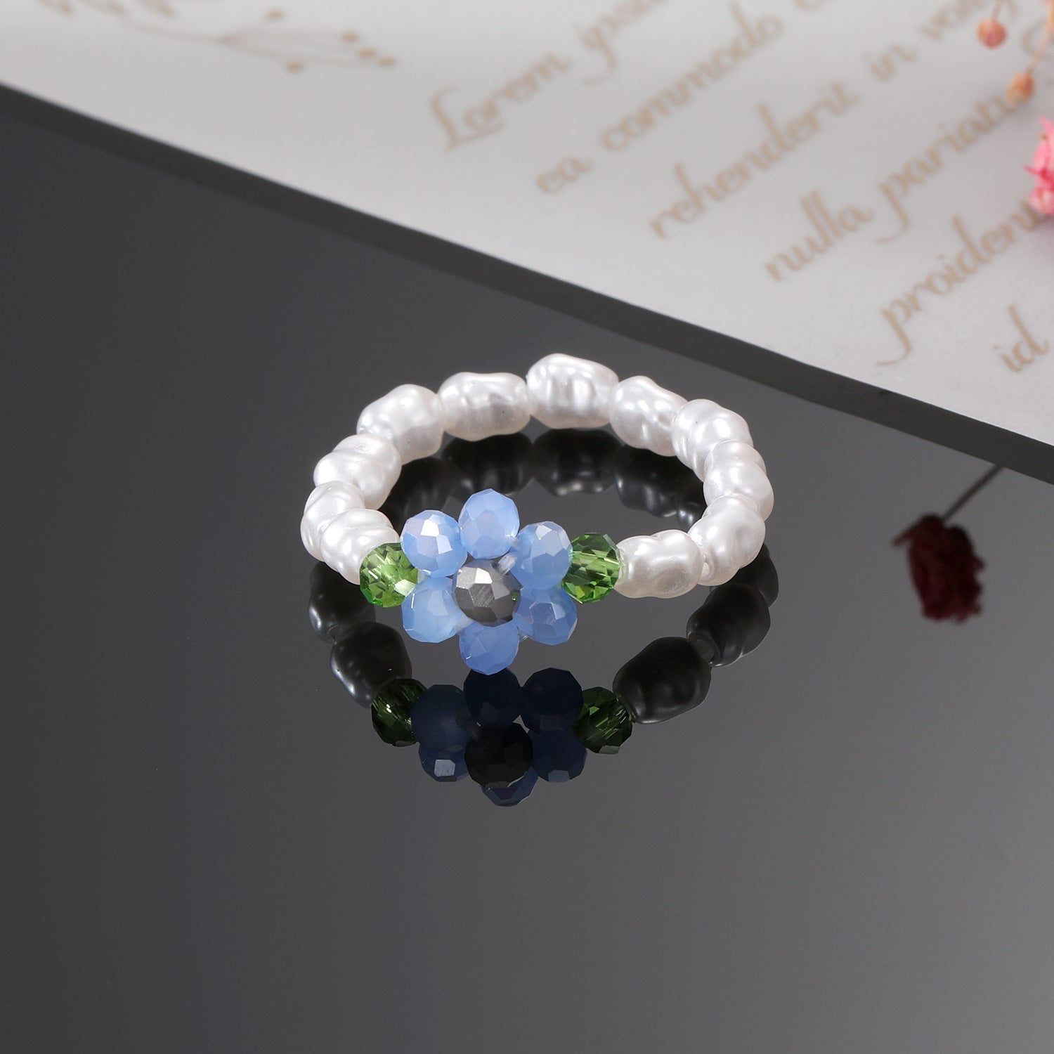 Wholesale Korean Style Flower Beaded Ring Resin Elastic Ring For Women Fashion Jewelry Accessory Boutique Resale