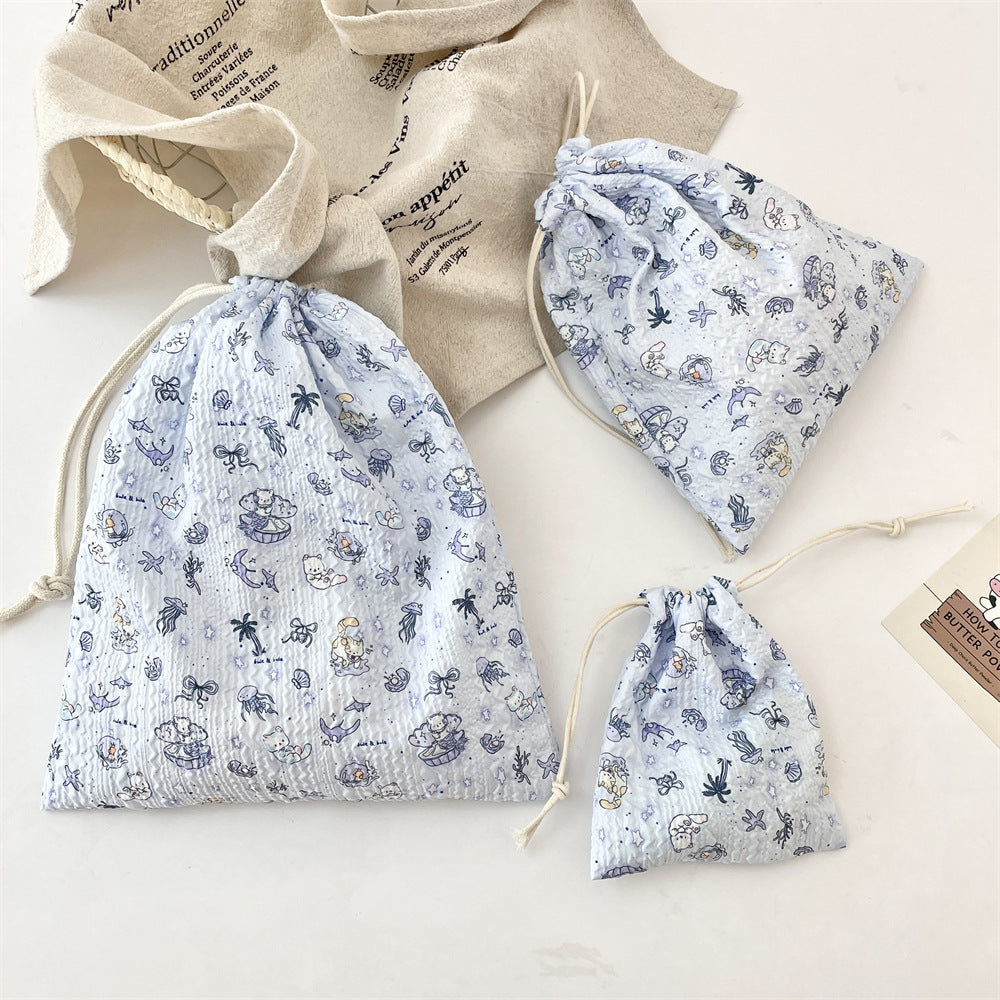 Wholesale Trendy Cartoon Embossed Drawstring Makeup Pouch Small Polyester Cosmetic Storage Bag Dustproof Portable Organizer Fashion Accessory