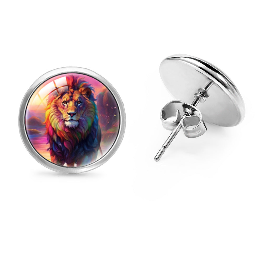 Wholesale Anime Lion Gem Round Stud Earrings