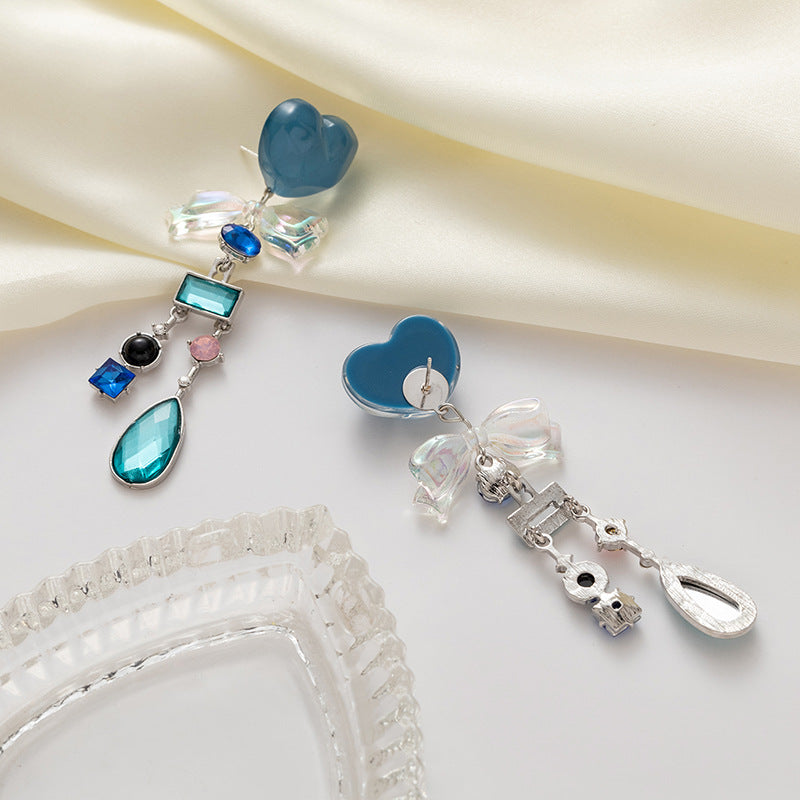 Wholesale silver needle blue water ripple heart earrings