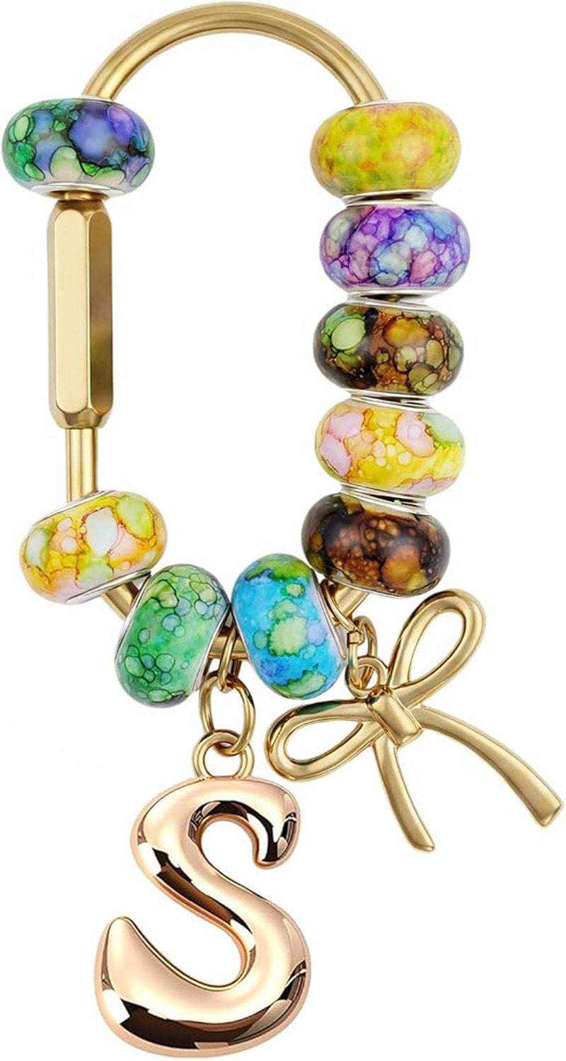 Wholesale Acrylic Colorful Beaded Letter Keychain Cute Bag Charm And Phone Pendant Trendy Car Key Accessory Boutique Resale Gift