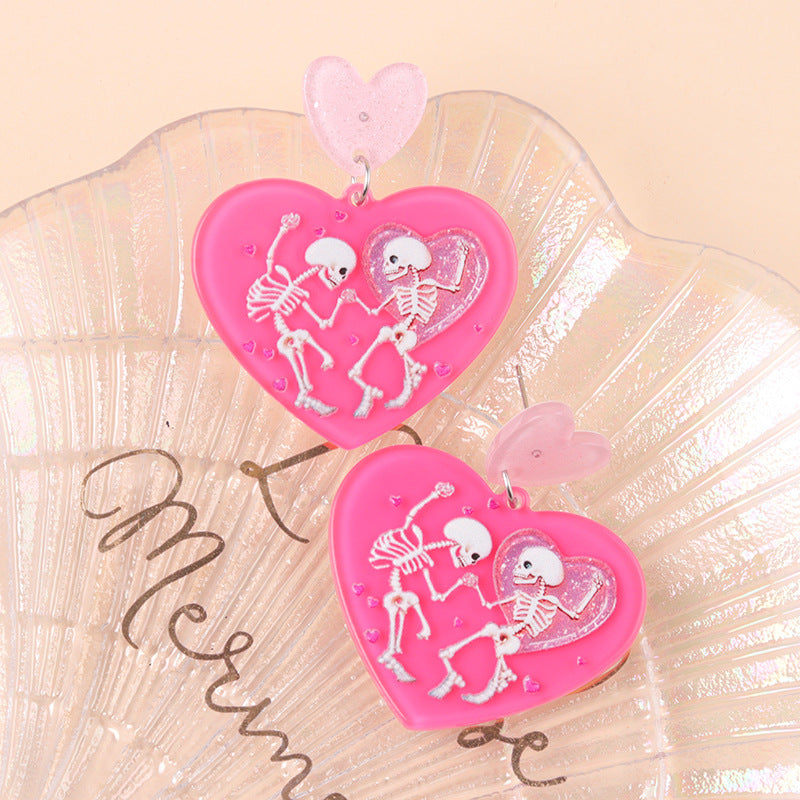 Wholesale Heart skull acrylic earrings