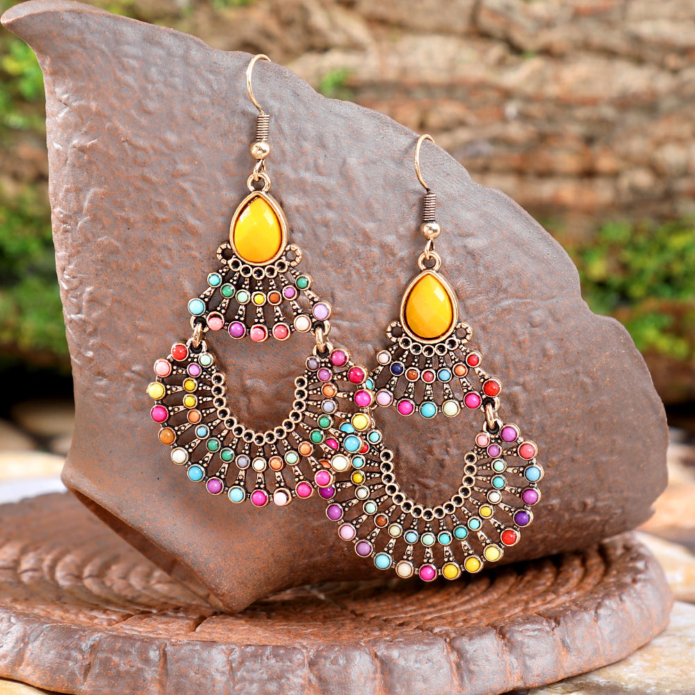 Wholesale Bohemian Fan Earrings Colorful Beads Alloy Jewelry Accessory
