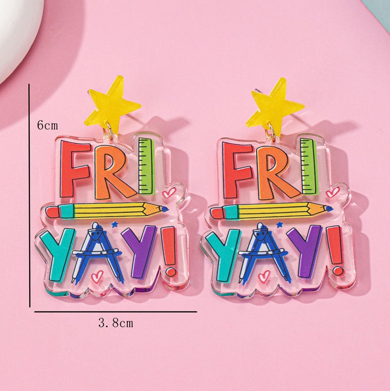 Wholesale Fashion Teacher' s Day Earrings Acrylic Printed Letters Creative Cute Earrings Summer Girls'  Ear Jewelry