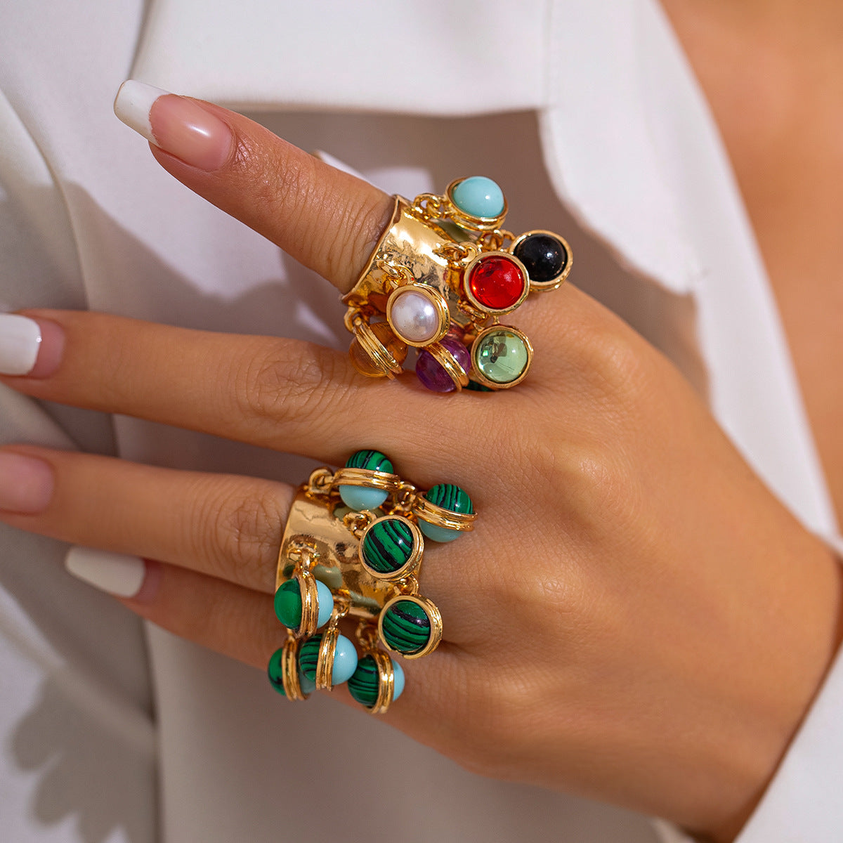 Wholesale  Retro Inlaid Geometric Ring Open Ring