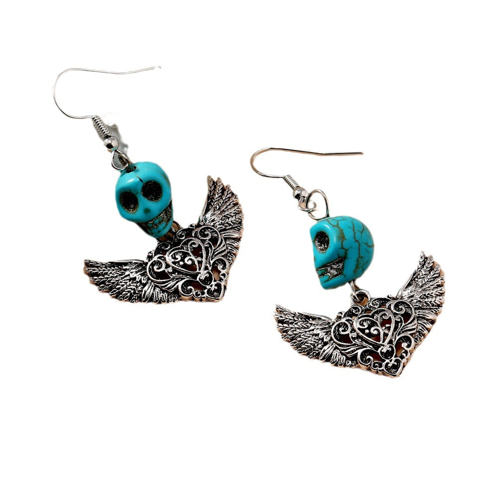 Wholesale  Retro Skull Wings Earrings Ancient Silver Alloy Fashion Accessory