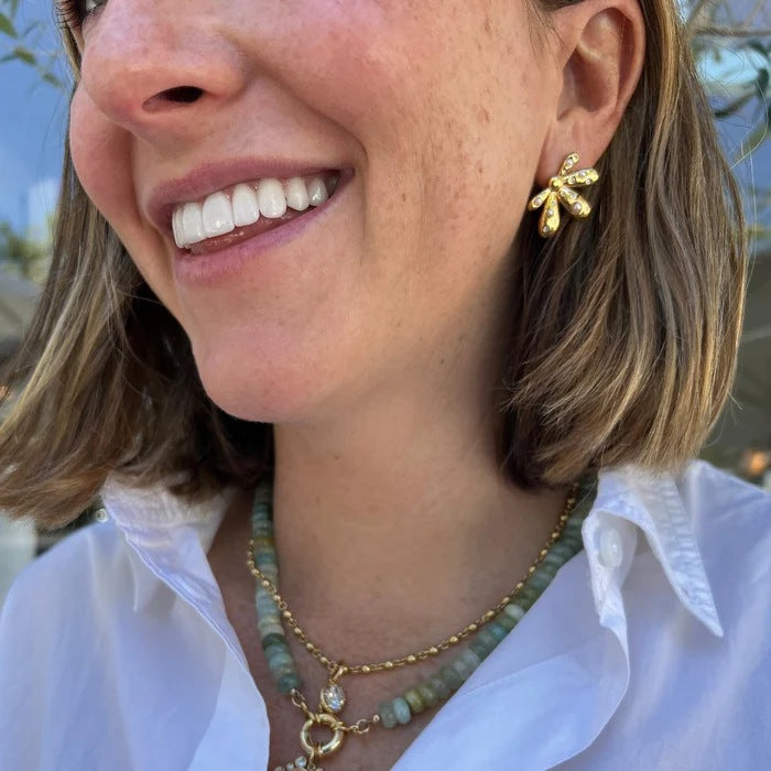 Wholesale  18K Gold Retro Exaggerated Flower Earrings Pearl Diamond Earrings