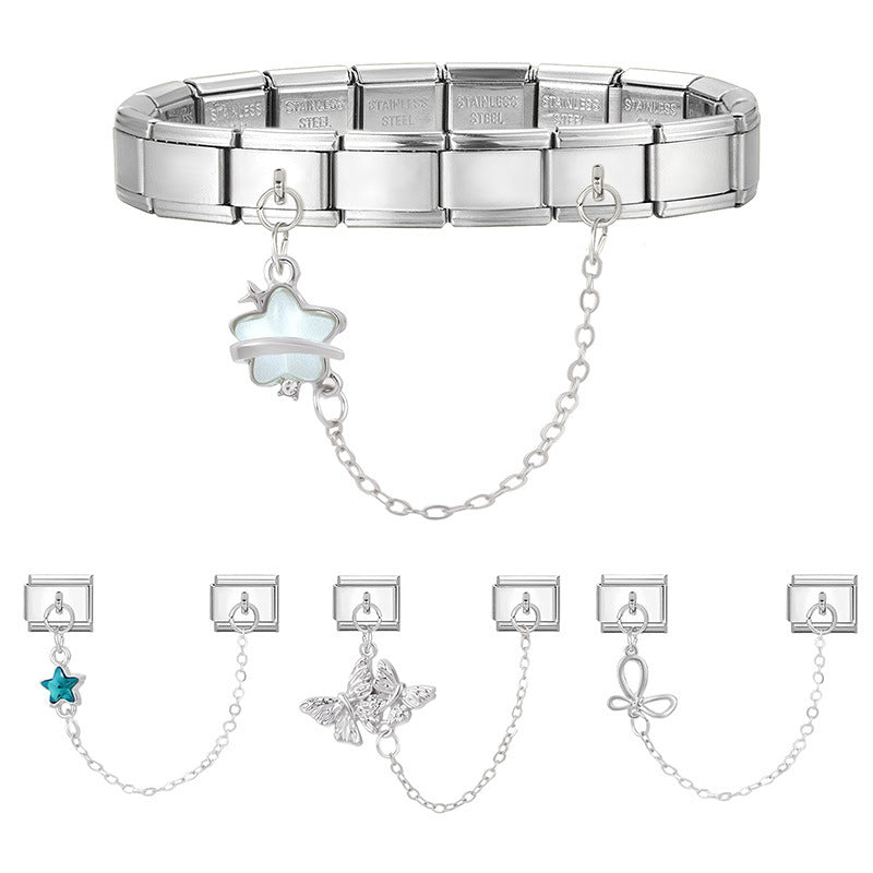 Wholesale 9mm Italian Charm Starter Bracelets DIY Double Hanger Stainless Steel Composable Bracelet