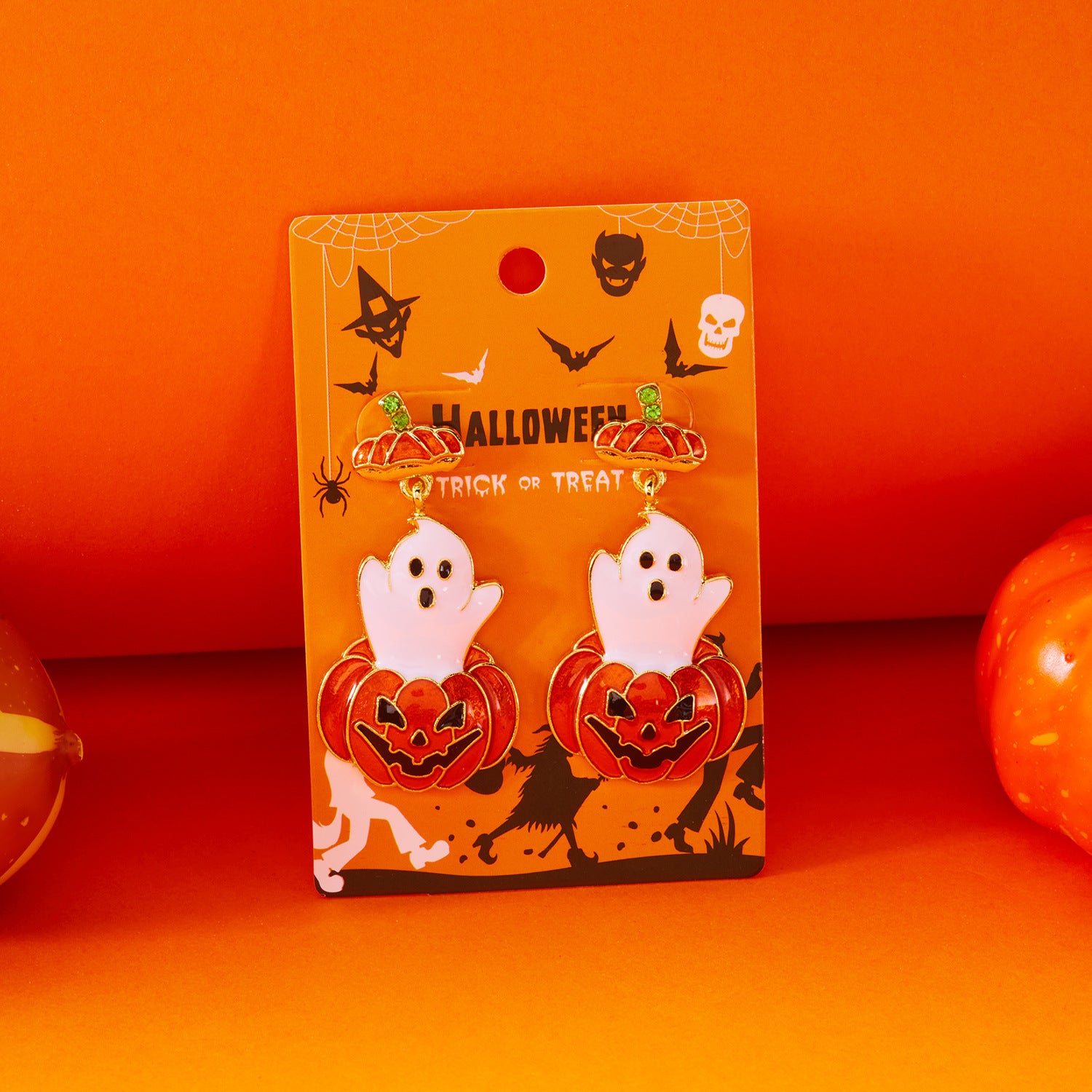 Wholesale Oil-Dropping Diamond Pumpkin Earrings