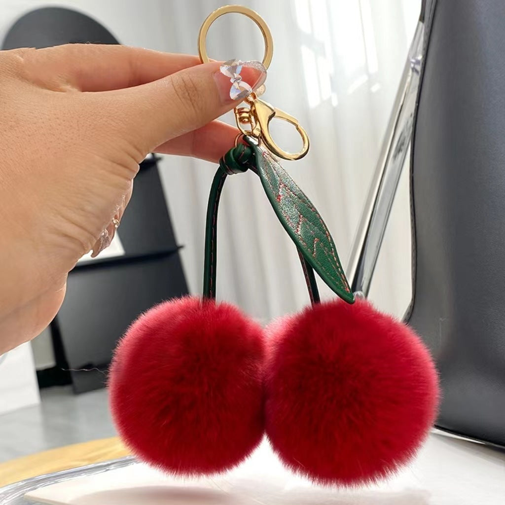 Wholesale genuine rex rabbit fur cherry car keychain