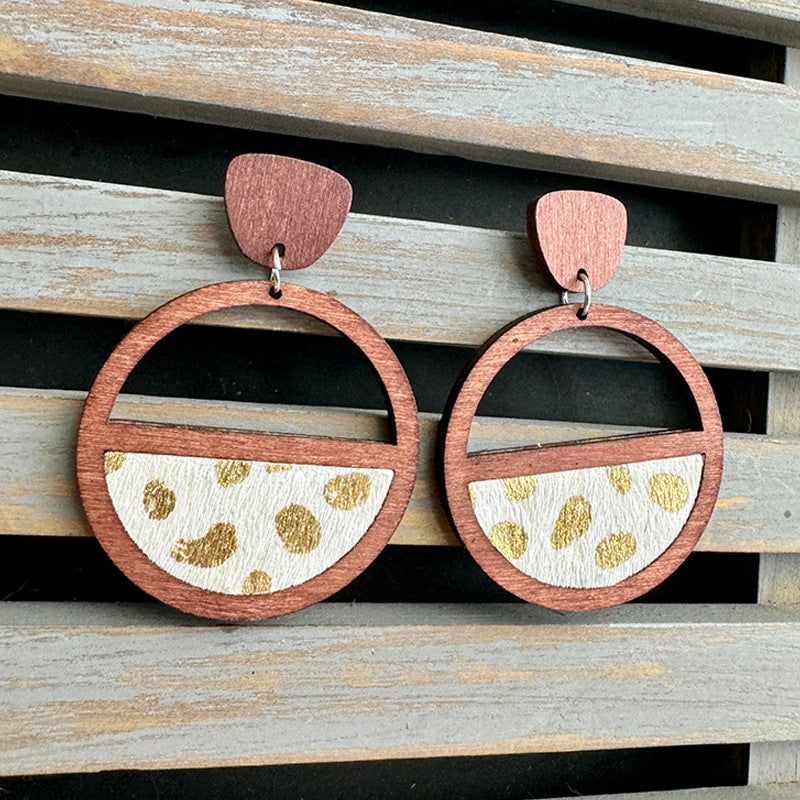 Wholesale Western Geometric Stitching Hollow Inlay Leopard Leather Earrings  ACC-ES-XinChuan052
