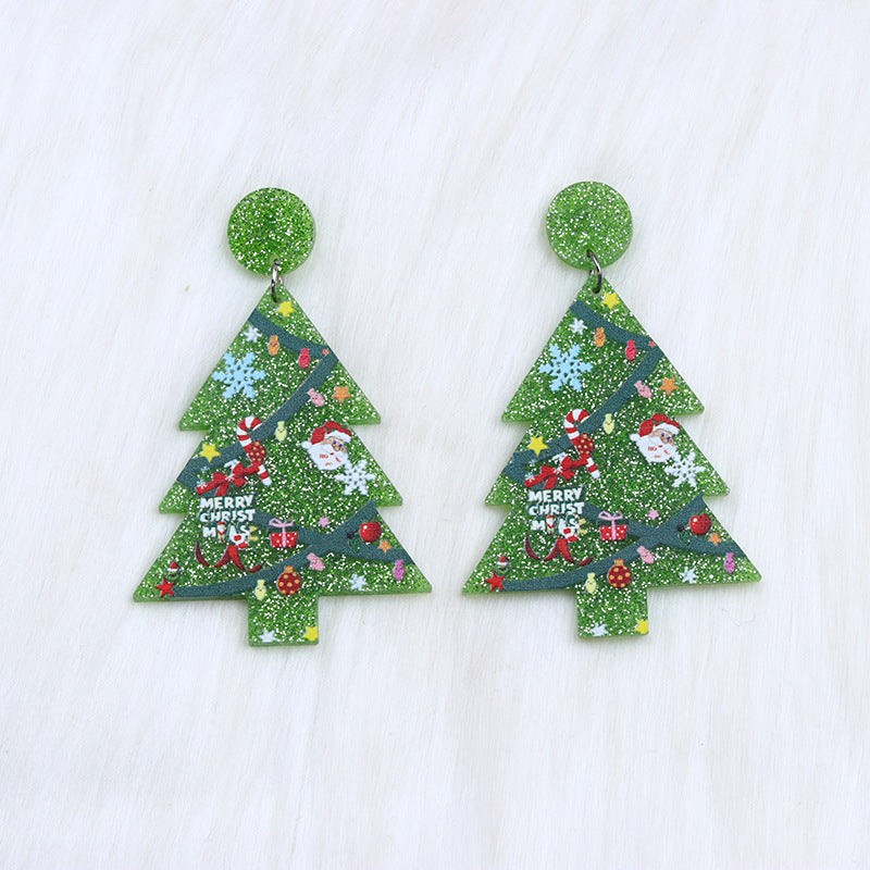 Wholesale  Christmas Acrylic Five-Pointed Star Christmas Tree Earrings