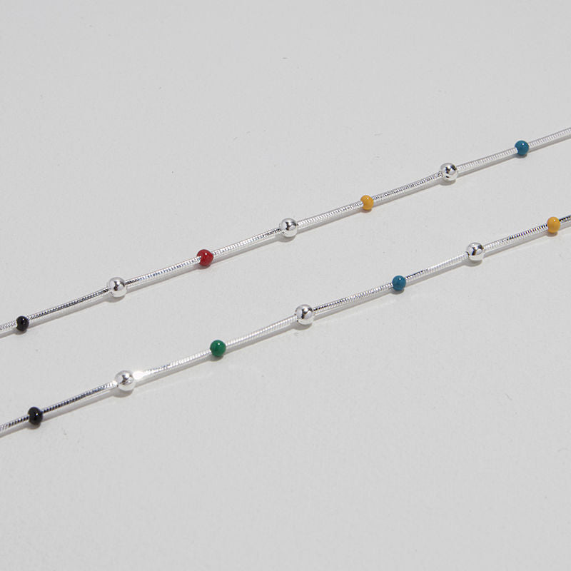 Wholesale Rainbow Bean Enamel Ball Beaded Snake Bone Chain Necklace