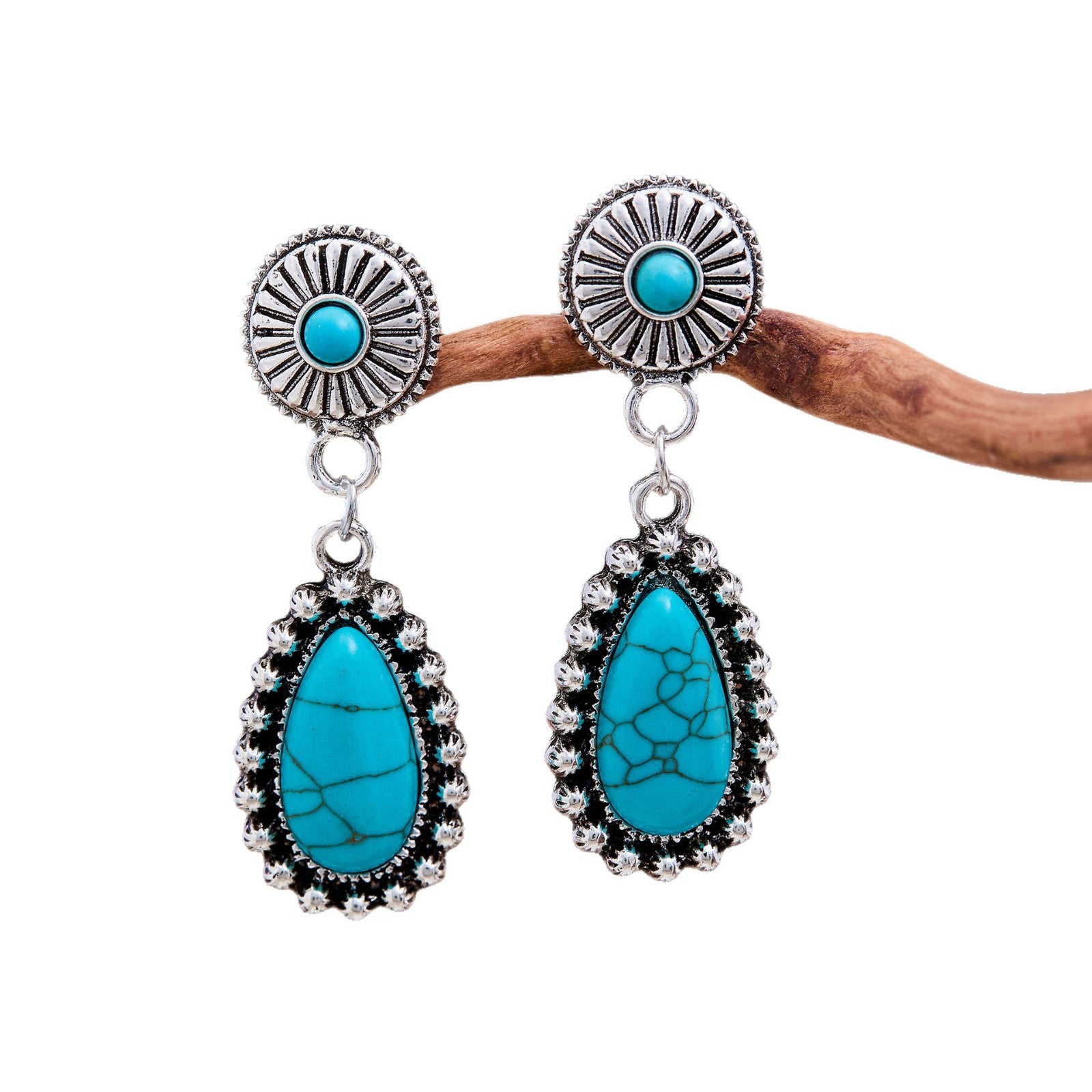 Wholesale Vintage Turquoise Bohemian Earring and Necklace Set - Fashion Jewelry Gift